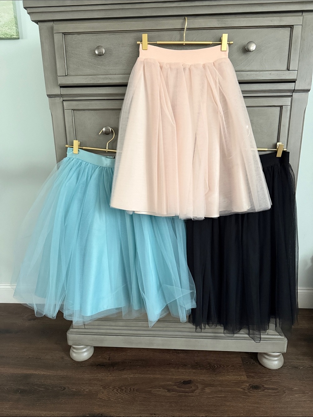Women's Tulle Midi Skirt Bundle - Soft Pink, Black, Light Blue